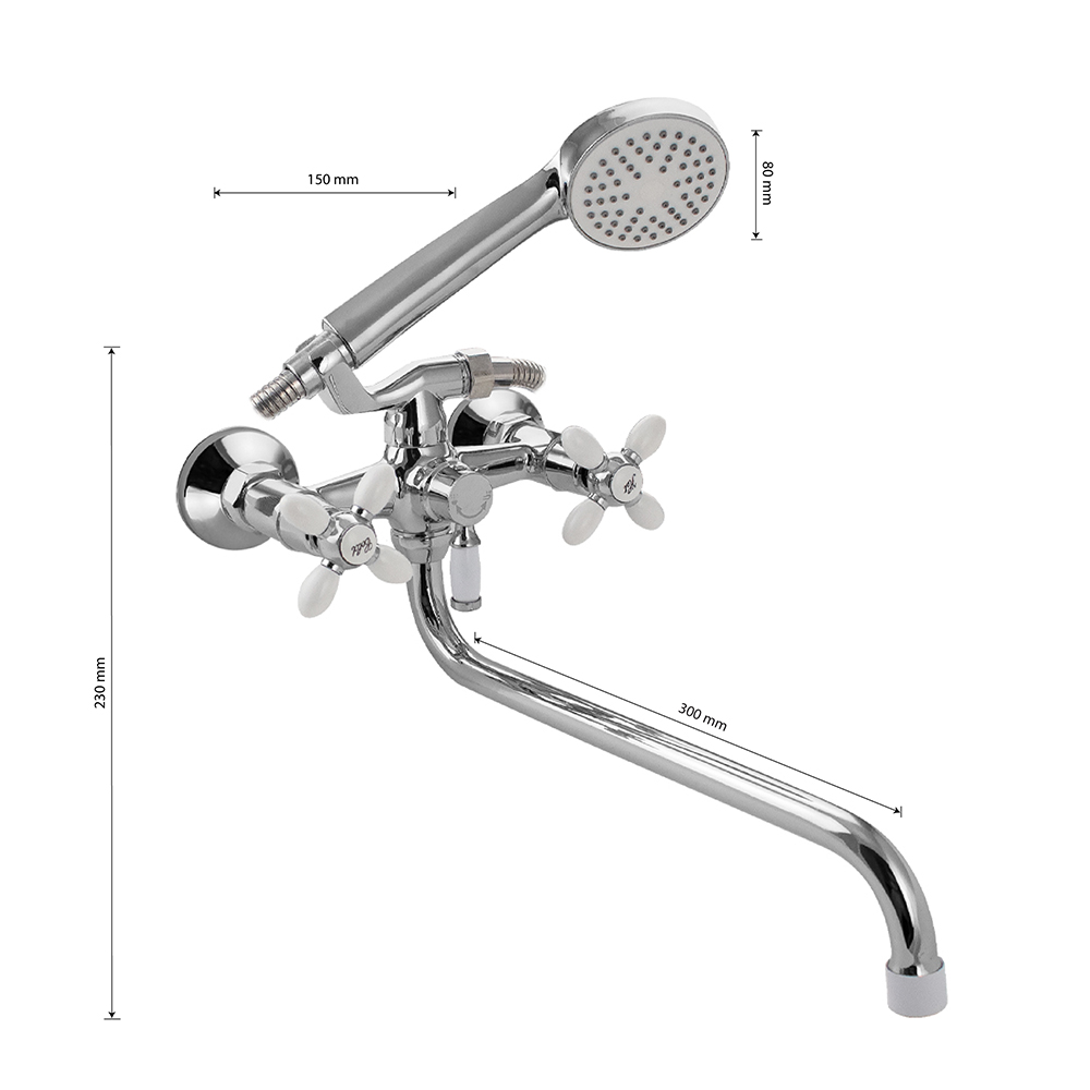 СЕРП и МОЛОТ - Смеситель в ванную длинный излив, с белыми вставками, металлокерамика