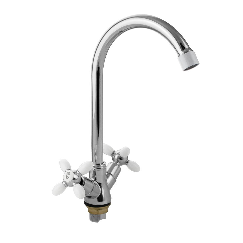 СЕРП и МОЛОТ - Смеситель кухонный с белыми вставками, металлокерамика