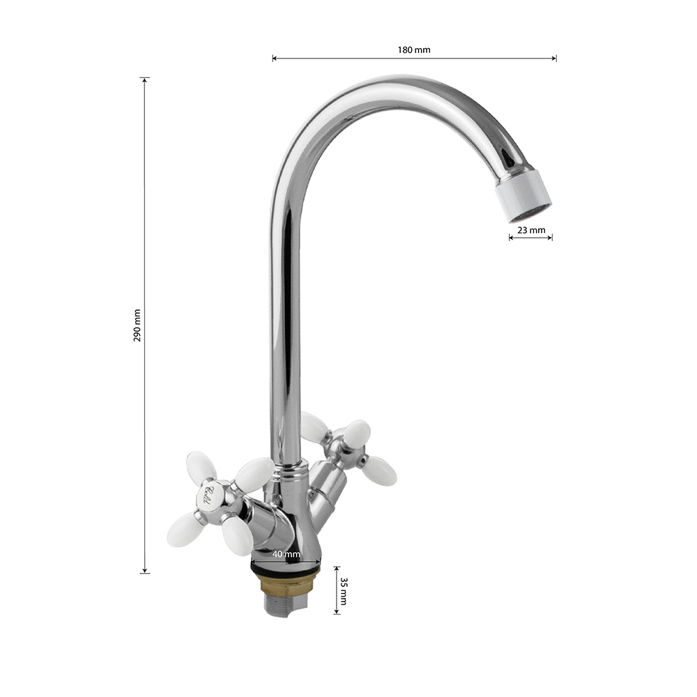 СЕРП и МОЛОТ - Смеситель кухонный с белыми вставками, металлокерамика